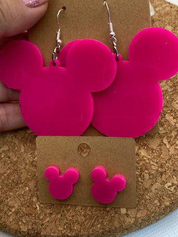 0000 Hot Pink Mickey Dangles or Post Earrings