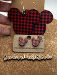 0000 Red and Black Buffalo Plaid Mouse Earrings