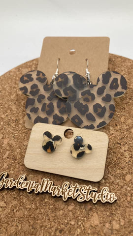 0000 Leopard Acrylic Mickey Earrings - Dangle & Post - Mommy & Me