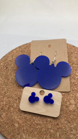 0000 Blue Acrylic Mickey Earrings - Dangle & Post - Mommy & Me