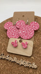 0000 Pink Leopard Acrylic Mickey Earrings - Dangle & Post - Mommy & Me