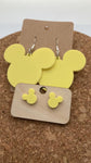 0000 Pastel Yellow Acrylic Mickey Earrings - Dangle & Post - Mommy & Me