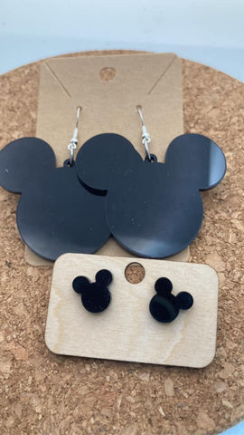 0000 Black Acrylic Mickey Earrings - Dangle & Post - Mommy & Me