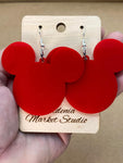 0000 Red Acrylic Mickey Earrings - Dangle & Post - Mommy & Me