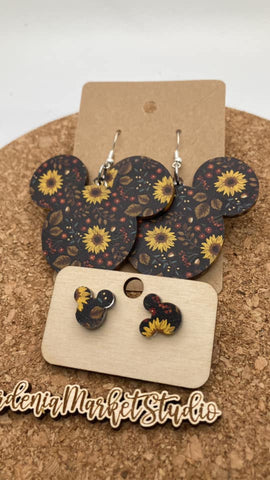 0000 Black Sunflower Acrylic Mickey Earrings - Dangle & Post - Mommy & Me