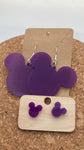 0000 Purple Acrylic Mickey Earrings - Dangle & Post - Mommy & Me