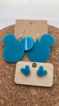 0000 Teal Acrylic Mickey Earrings - Dangle & Post - Mommy & Me