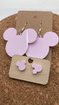 0000 Pastel Pink Acrylic Mickey Earrings - Dangle & Post - Mommy & Me