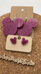 0000 Raspberry Glitter Acrylic Mickey Earrings - Dangle & Post - Mommy & Me