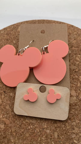 0000 Coral Acrylic Mickey Earrings - Dangle & Post - Mommy & Me