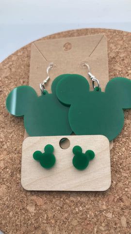 0000 Green Acrylic Mickey Earrings - Dangle & Post - Mommy & Me