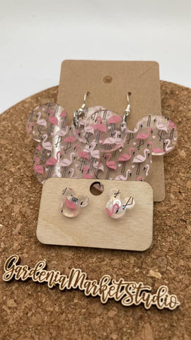 0000 Flamingo Acrylic Mickey Earrings - Dangle & Post - Mommy & Me