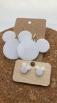 0000 White Acrylic Mickey Earrings - Dangle & Post - Mommy & Me