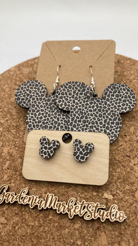 0000 Micro Leopard Acrylic Mickey Earrings - Dangle & Post - Mommy & Me