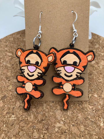 D120 Tigger Dangle Earrings - handpainted