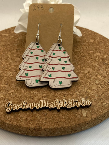 283 Mouse Christmas Cake Dangle Earrings