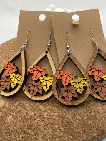 225 Fall Leaf Trio Teardrop Earrings