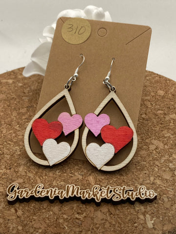 310 Triple Hearts in Teardrop Dangle Earring