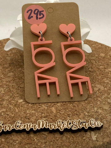 295 Love with Heart Dangle Earrings Watermelon Pink