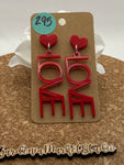 295 Love with Heart Dangle Earrings Red