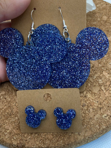 0000 Lgt Blue Glitter Mickey Dangles or Post