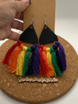 073 Black Rainbow Teardrop Macrame Dangle Earrings