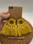 210 Sunflower Burst Macrame Dangle Earrings