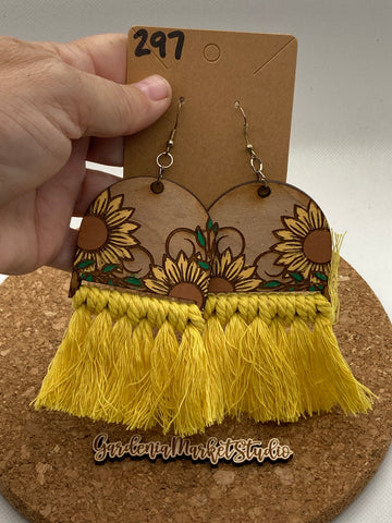 297 Sunflower Arch Macrame Dangle Earrings