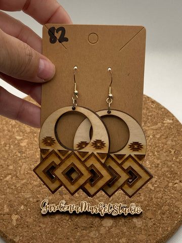 082 Aztec Boho Triple Square Dangle Earrings