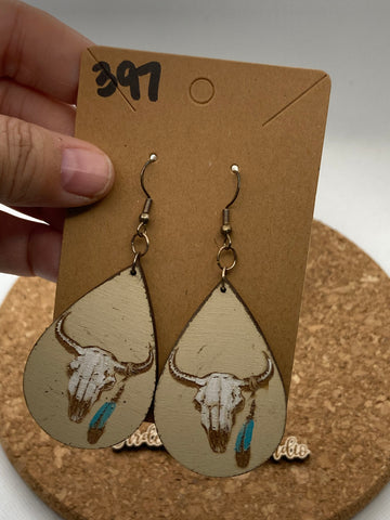 397 Bull on Teardrop Dangle Earrings