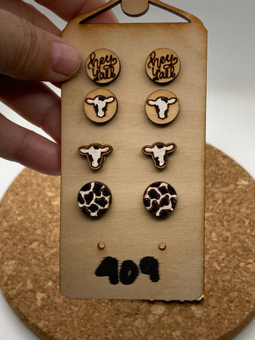 409 Cow Print Stud Earring Set (of 4)