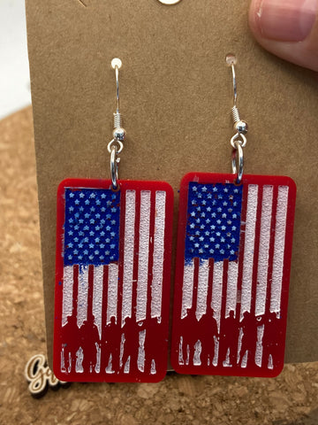 479 Vetran Flag - RWB - Dangle Earrings