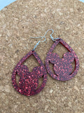 D330 Mouse in Teardrop - Red Glitter - Acrylic Dangle Earrings