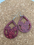 D330 Mouse in Teardrop - Red Glitter - Acrylic Dangle Earrings