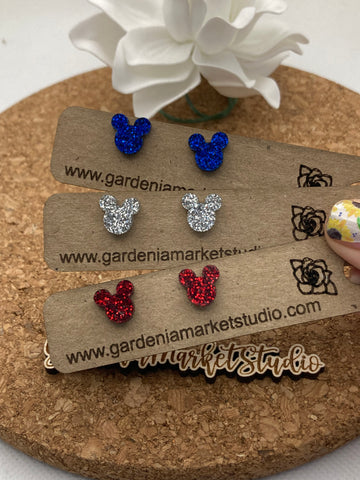 Patriotic Trio - Glitter Micro Mouse Heads Studs