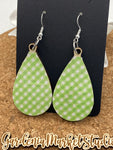 Green Plaid Covered Teardrop Dangle Earrings