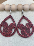 D330 Mouse in Teardrop - Red Glitter - Acrylic Dangle Earrings