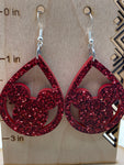 D330 Mouse in Teardrop - Red Glitter - Acrylic Dangle Earrings