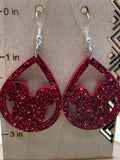 D330 Mouse in Teardrop - Red Glitter - Acrylic Dangle Earrings